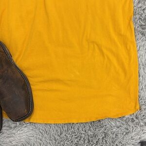 LuLaRoe Gold Yellow Oversized Tunic Top Short Sleeves High Low Round Neckline M